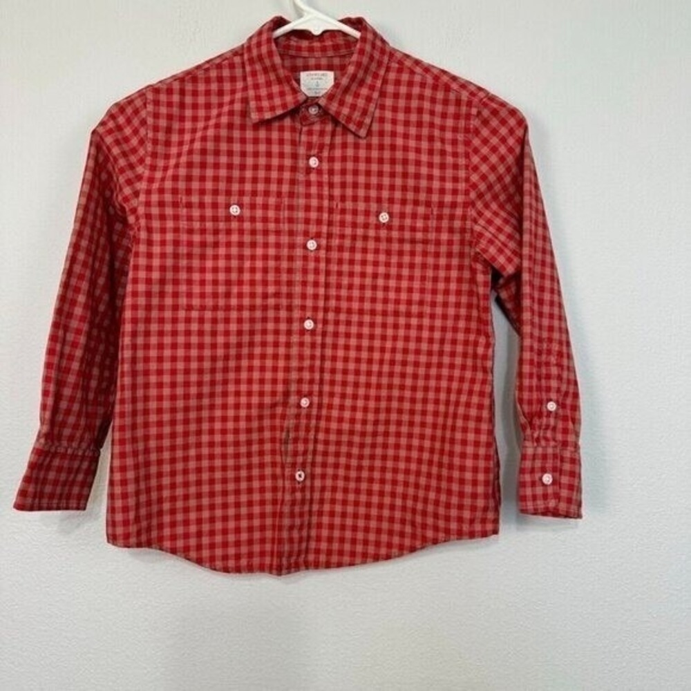 J. Crew Crewcuts Boy's Long Sleeve Button Down Shirt Checkered Red Size 6-7